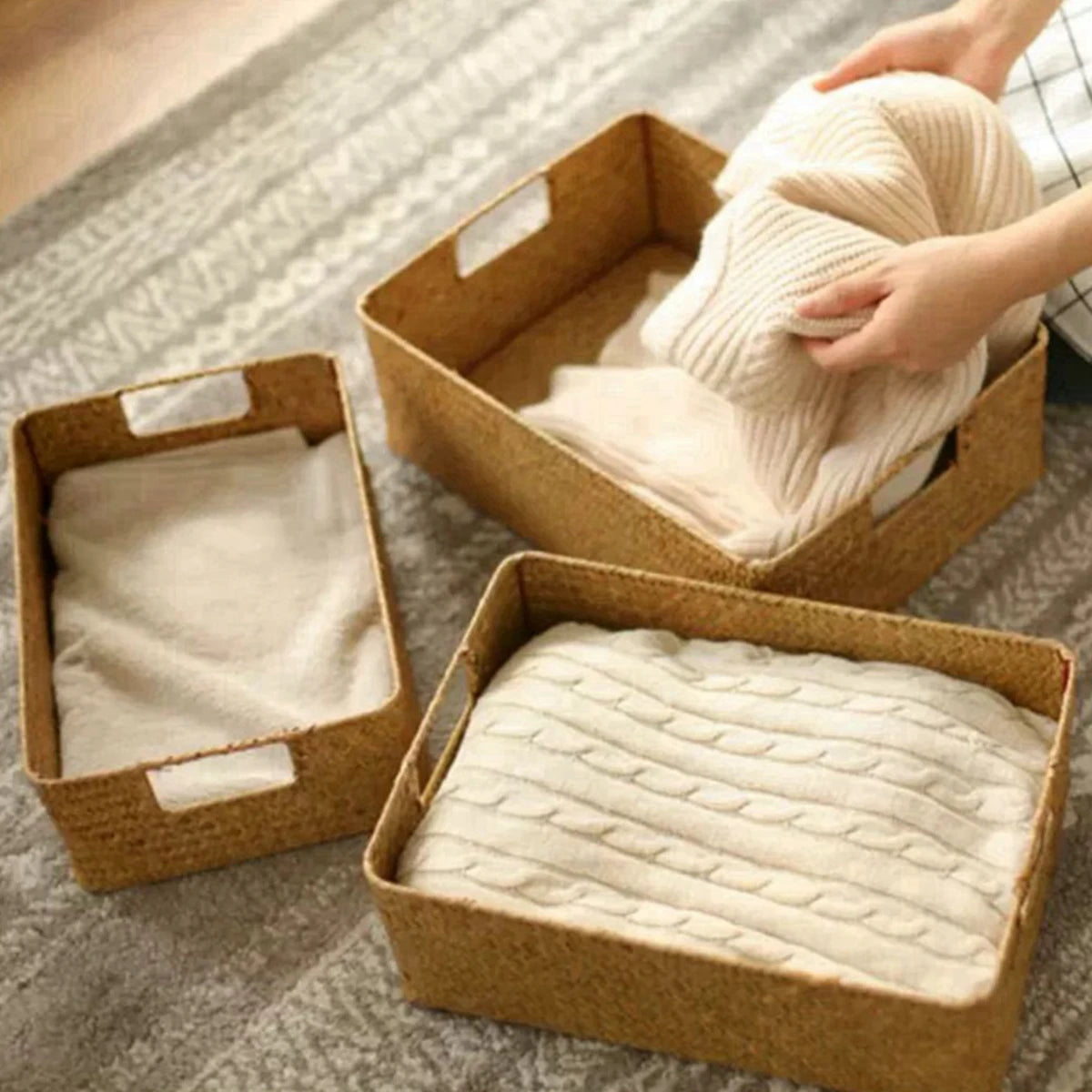 Woven Seagrass Storage Basket For Kitchen And Home Organization