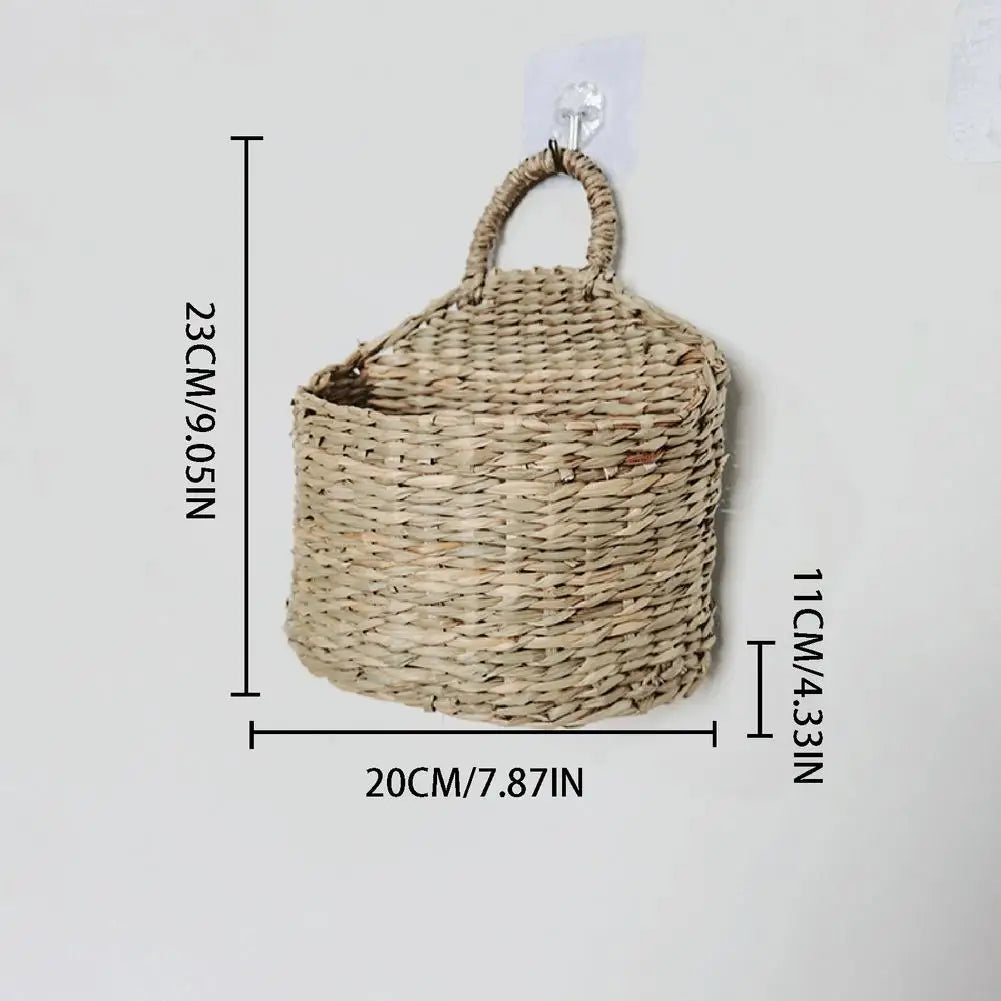 Premium Rustic Straw Woven Wall Hanging Storage Basket
