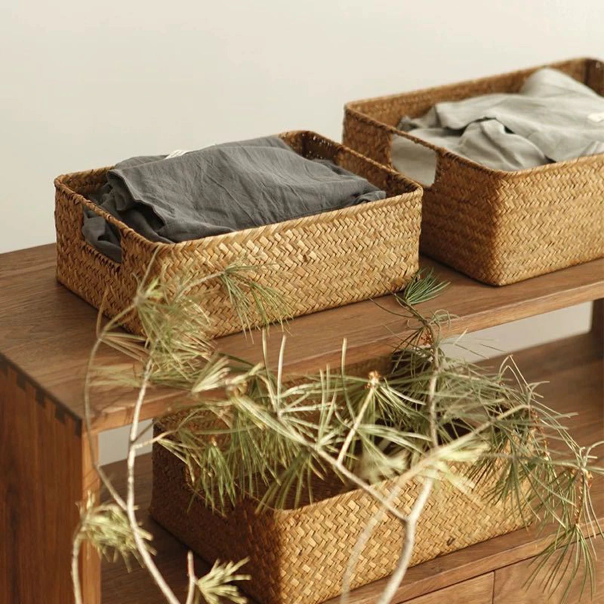 Woven Seagrass Storage Basket For Kitchen And Home Organization