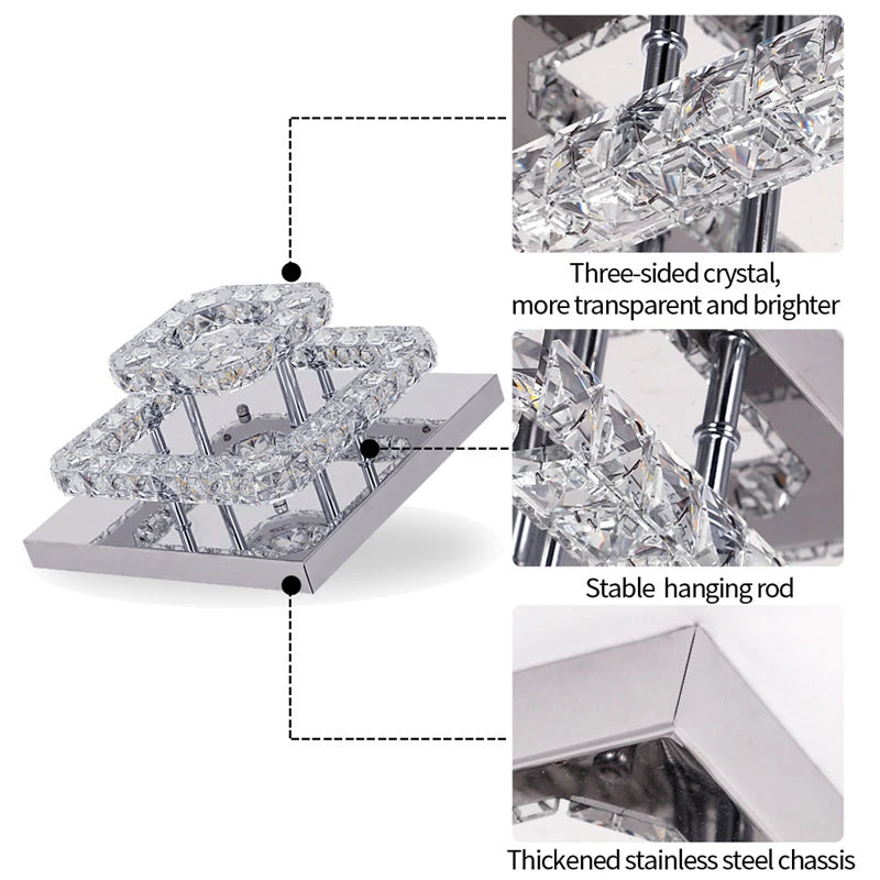 GreeLustr Modern LED Crystal Ring Chandelier Ceiling Light Fixture