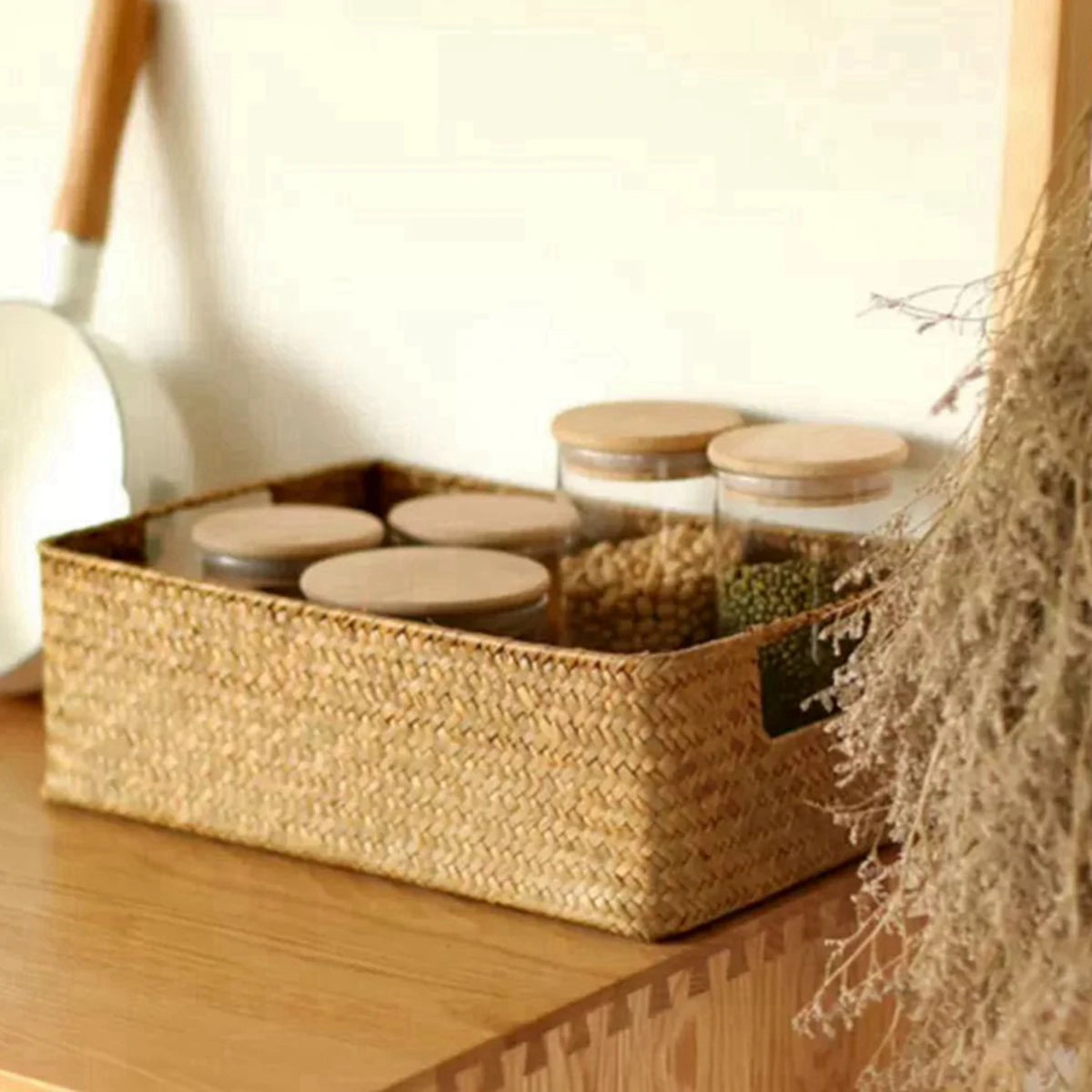 Woven Seagrass Storage Basket For Kitchen And Home Organization