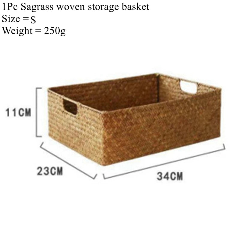 Woven Seagrass Storage Basket For Kitchen And Home Organization