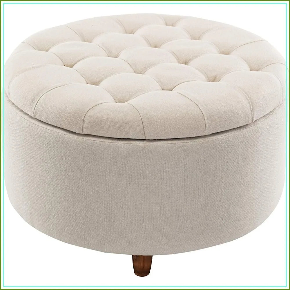 Storage Ottoman Footstool Metal Frame Cushioned With Lid Round
