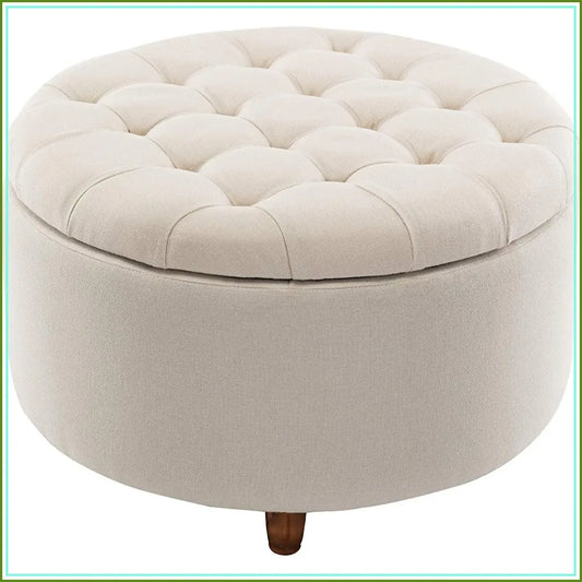 Storage Ottoman Footstool Metal Frame Cushioned With Lid Round