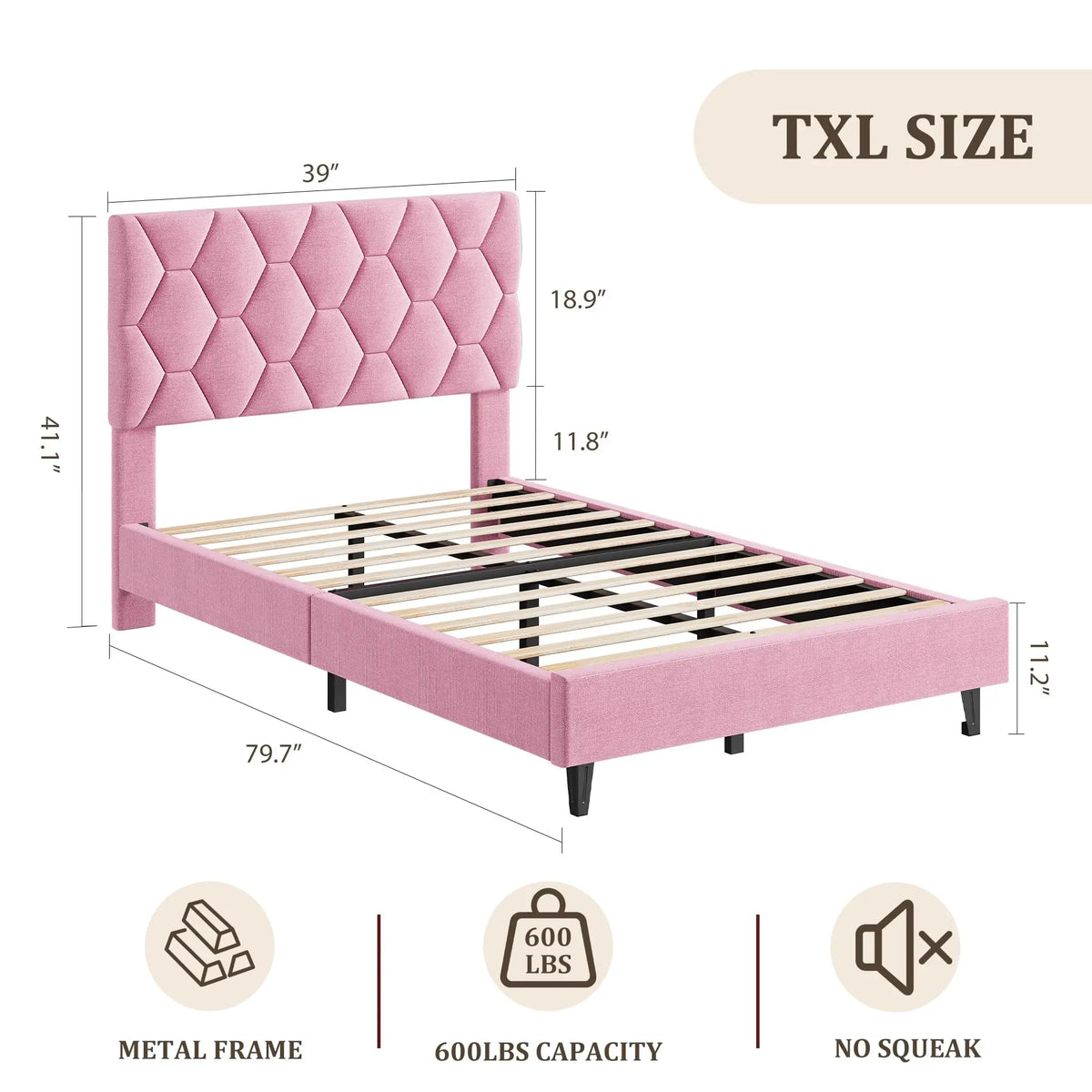 HiMISS Upholstered Platform Bed Frame With Adjustable Headboard