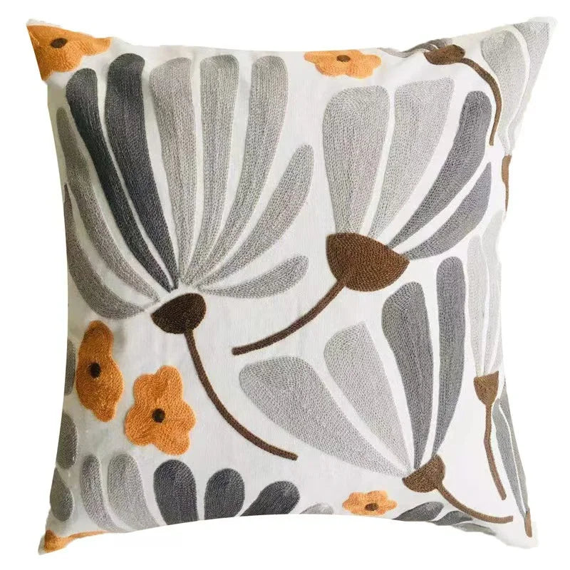 Floral Embroidered Cotton Blend Nordic Style Pillow Cover For Sofa