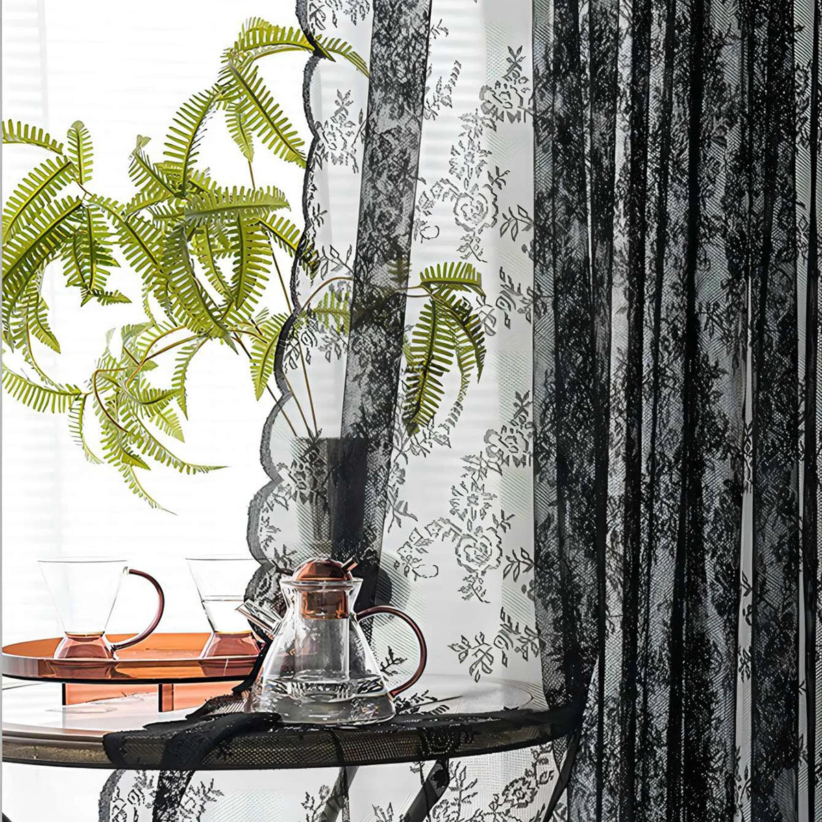 Romantic Flower Lace Sheer Window Curtain With Rod Pocket