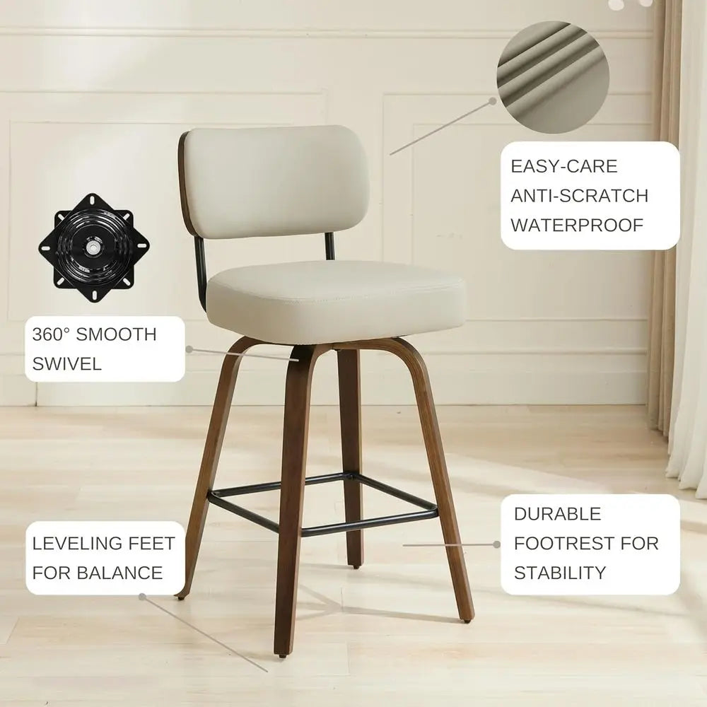 Lism Swivel Counter Height Bar Stools With Back And Walnut Wood Legs