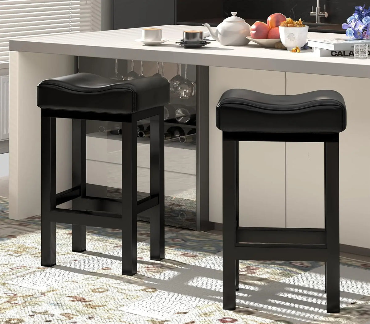 Thick Faux Leather Counter Height Bar Stools With Metal Frame