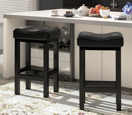 Thick Faux Leather Counter Height Bar Stools With Metal Frame