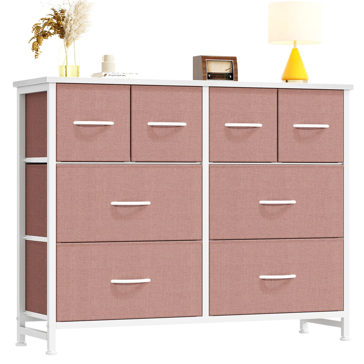 JHK Modern Fabric Drawers Dresser With Wood Top