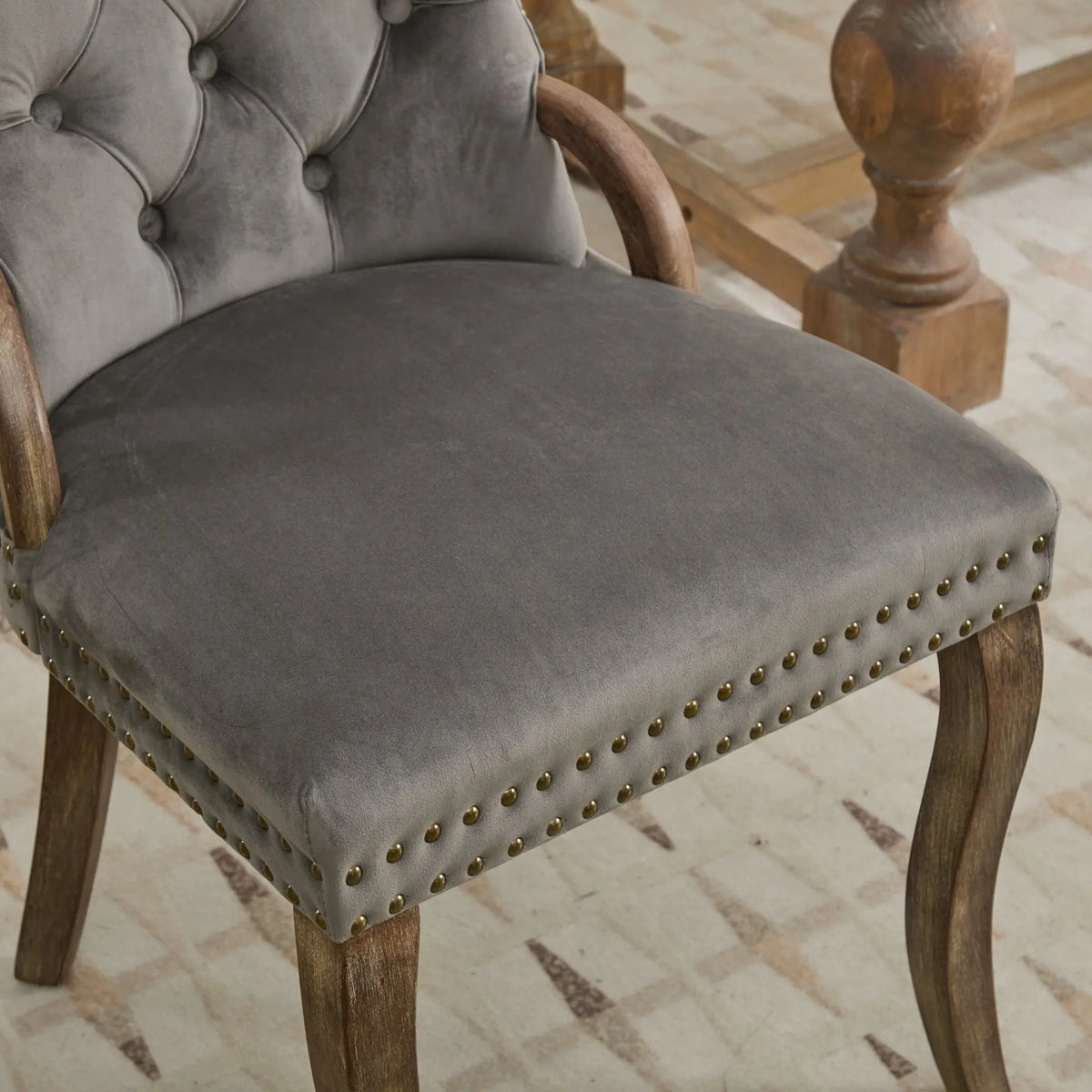Tufted Dining Chairs With Metal Frame And Wooden Handles