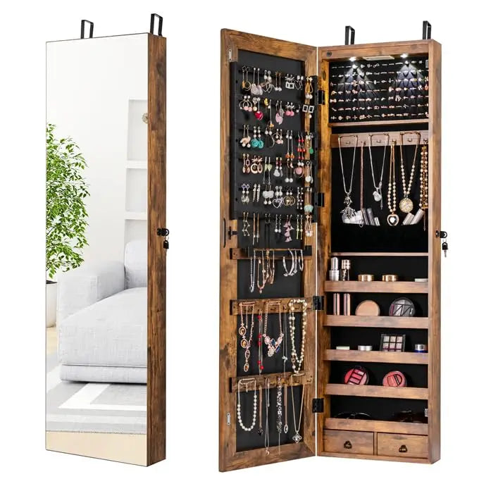 XIAOLANG Full Length Mirrored Jewelry Armoire With LED Lights