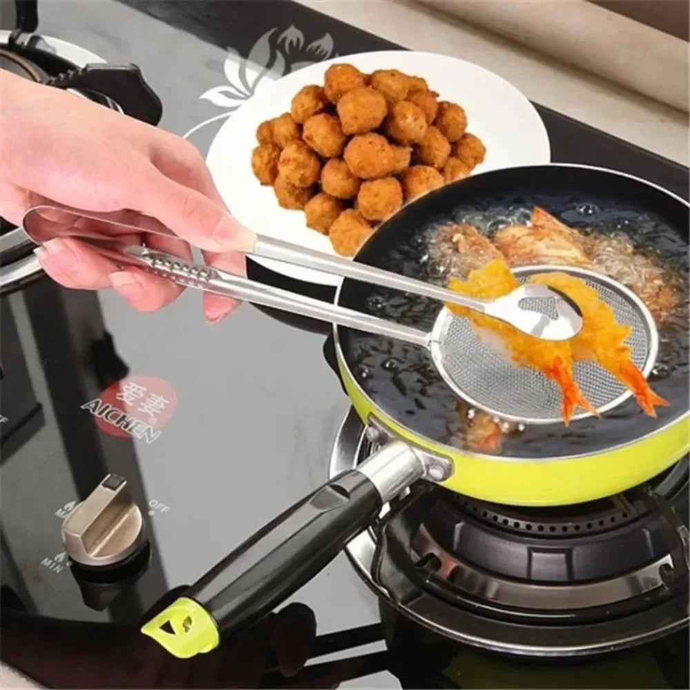 STONEGO Stainless Steel Mesh Strainer Spoon With Oil Filter Clip