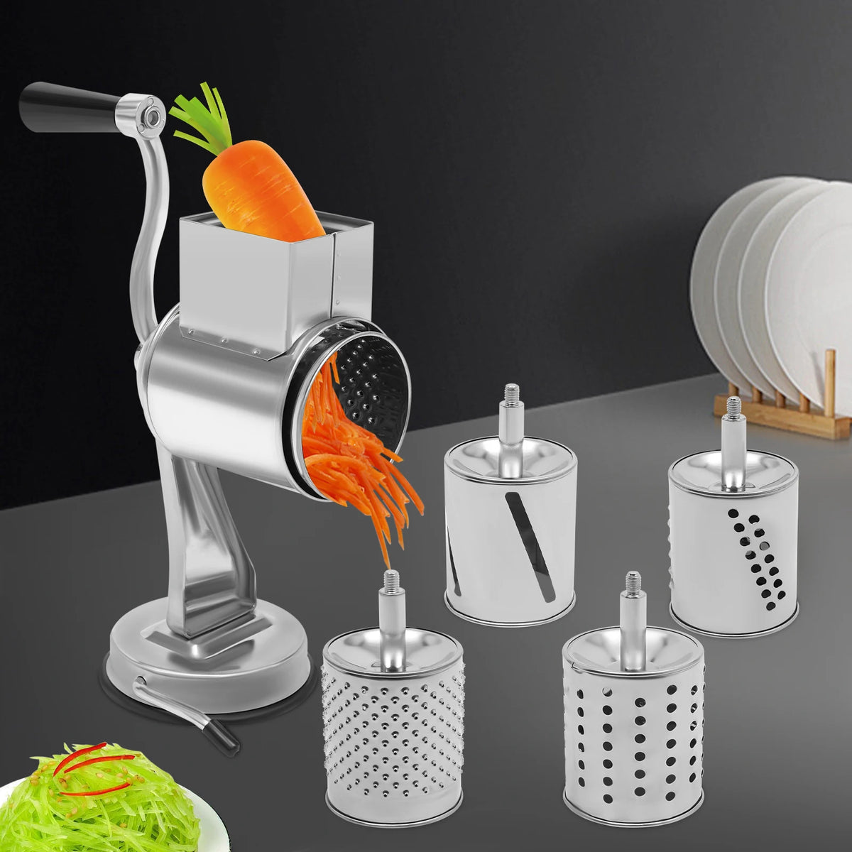 Stainless Steel Rotary Grater With Five Blades Vegetable Shredder