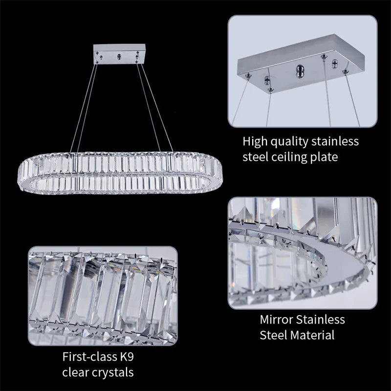 GreeLustr Crystal Oval Ring LED Pendant Chandelier for Modern Interiors