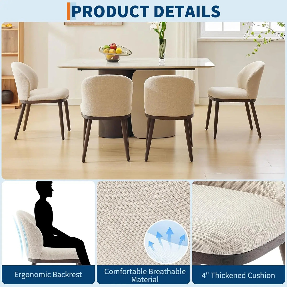 HiMISS Modern Upholstered Dining Chairs With Ergonomic Back Support