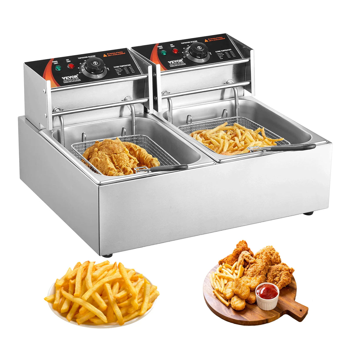 SucceBuy Commercial Electric Deep Fryer With Dual Removable Tanks
