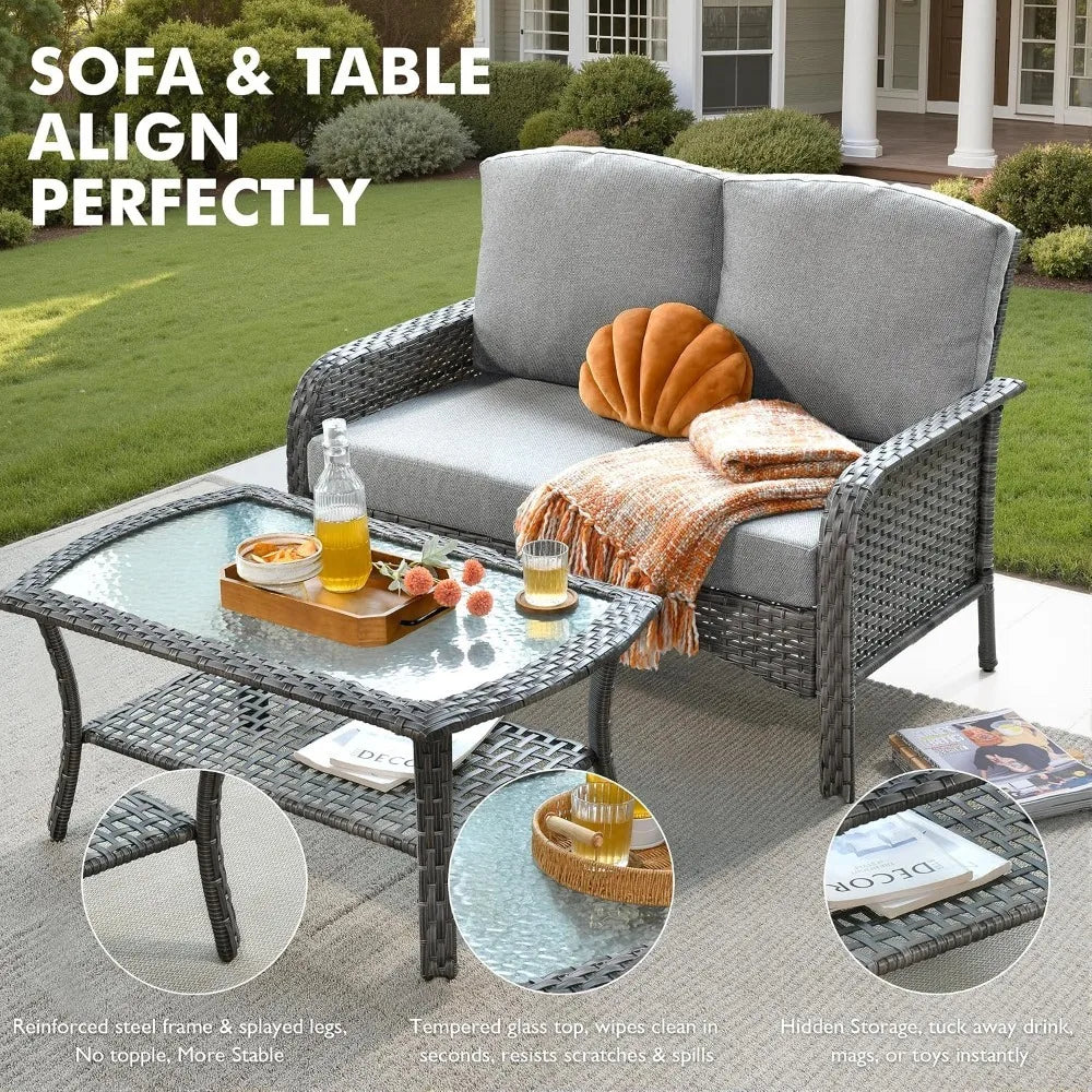 Xiaolang High Back Rattan Loveseat Patio Outdoor Furniture Set