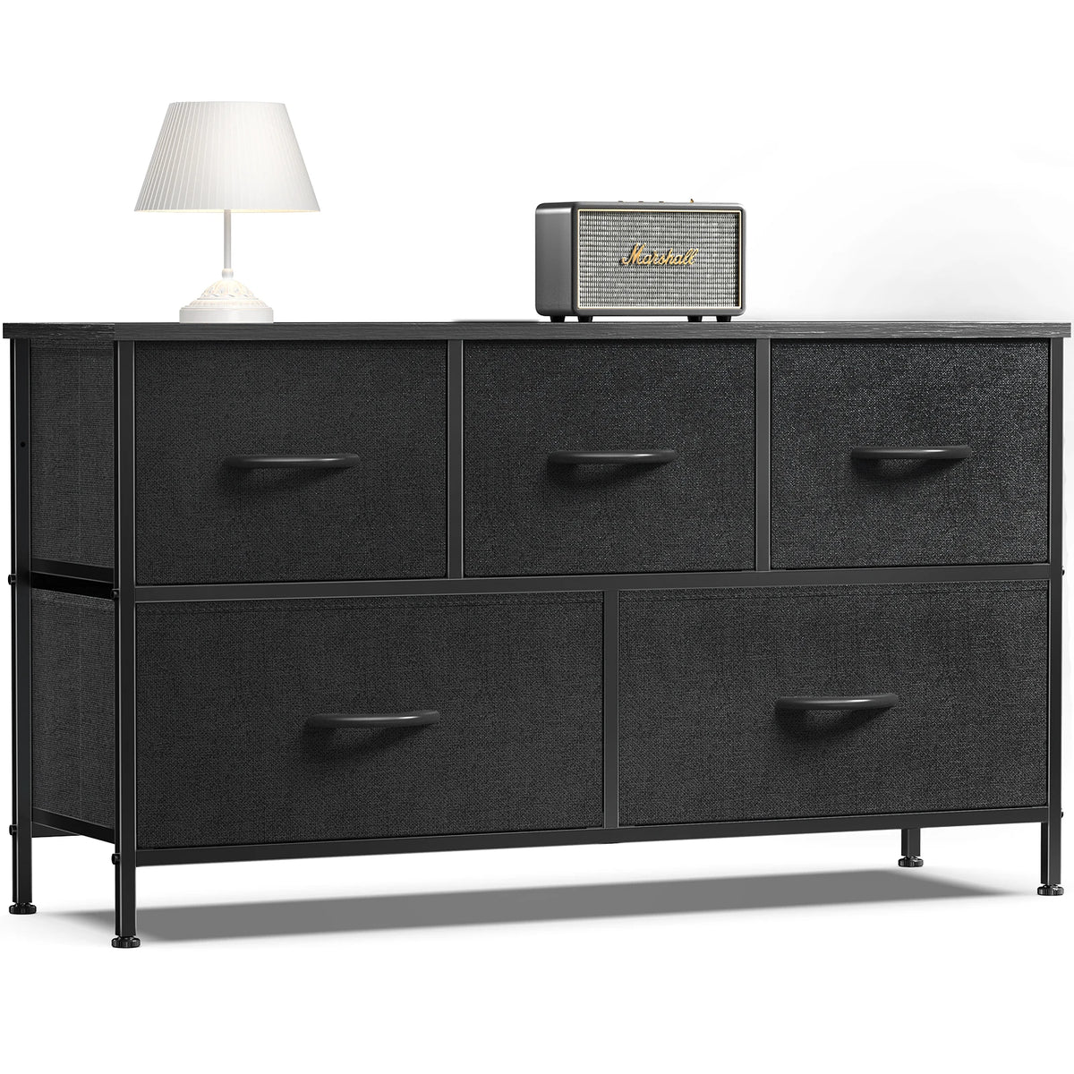 JHK Modern 5 Fabric Drawer Steel Frame Display Cabinet