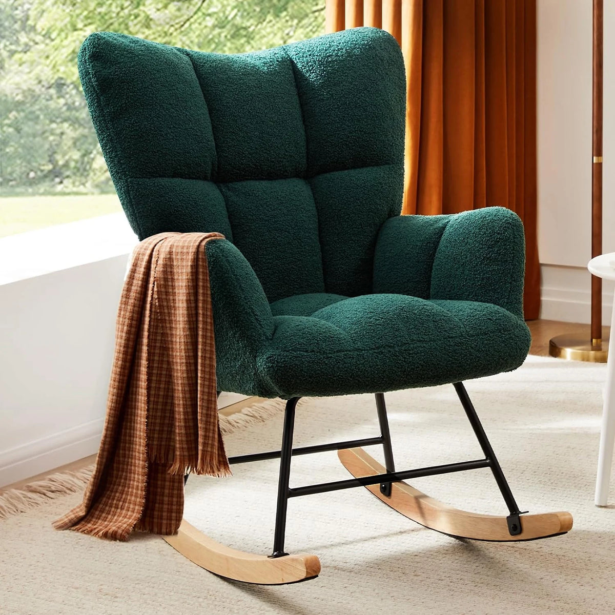 Studyset Modern Upholstered Boucle Rocking Chair With Side Pocket