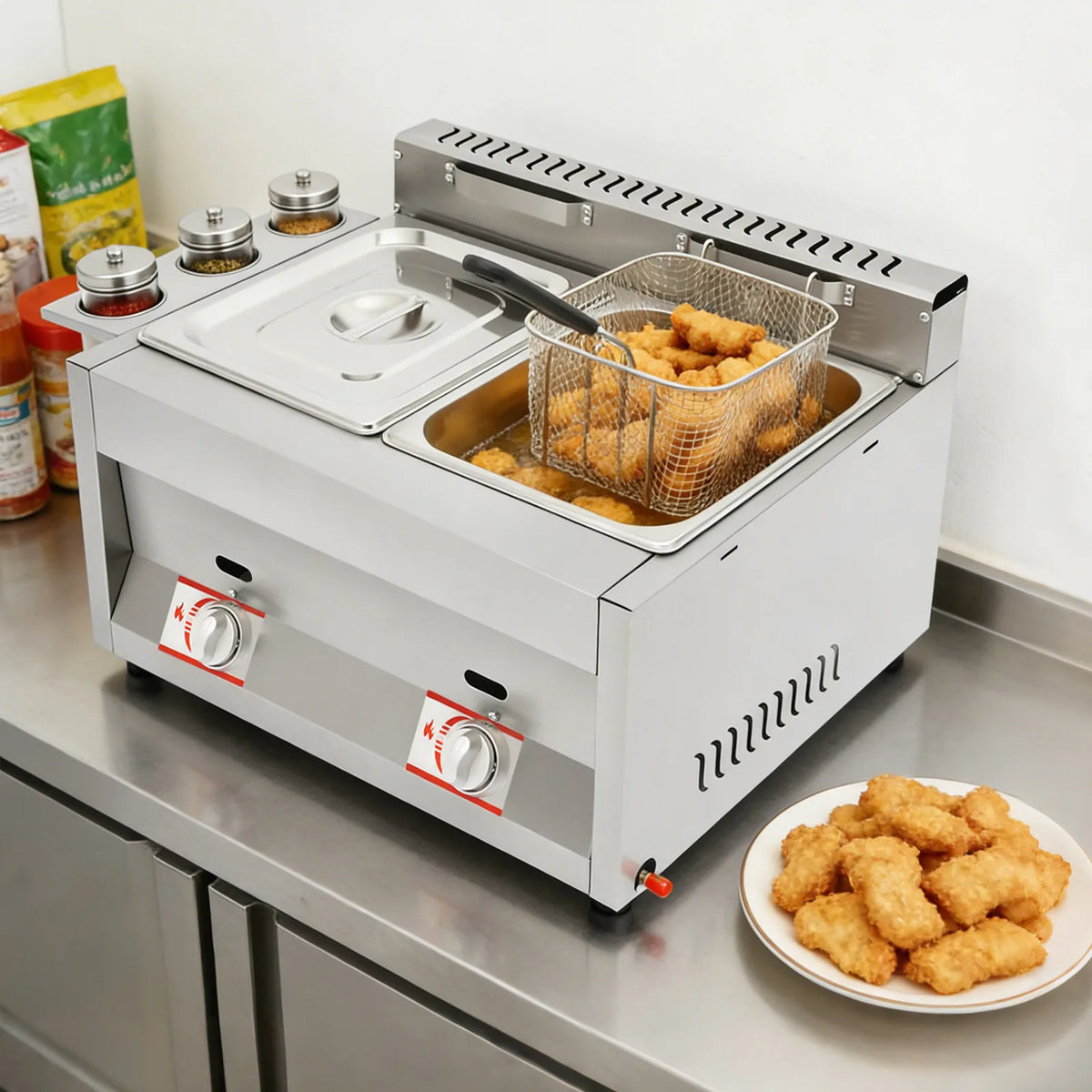 Bymaocar Stainless Steel Commercial Deep Fryer With Dual Tanks
