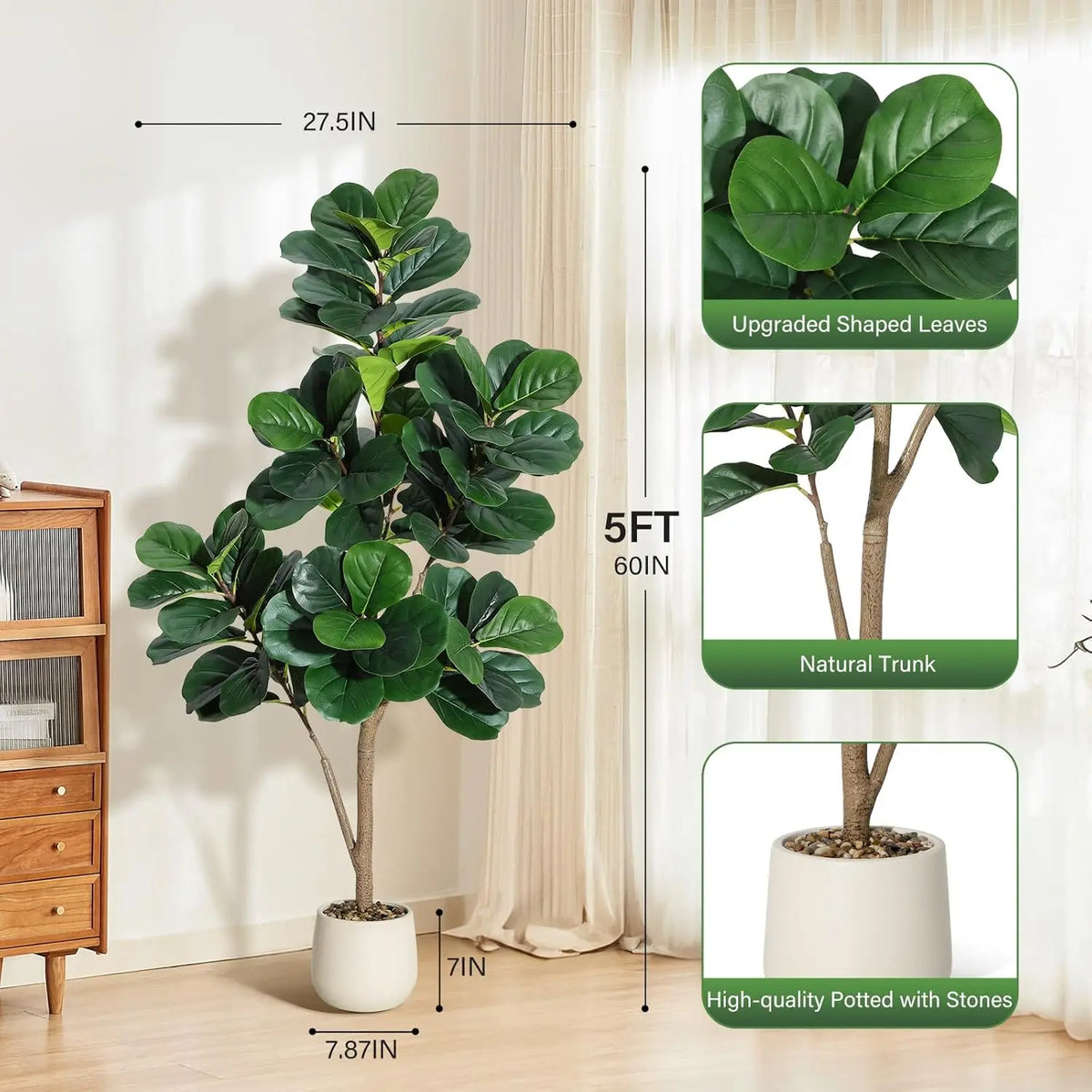 HiMiss Artificial Fiddle Leaf Fig Tree For Home Decor