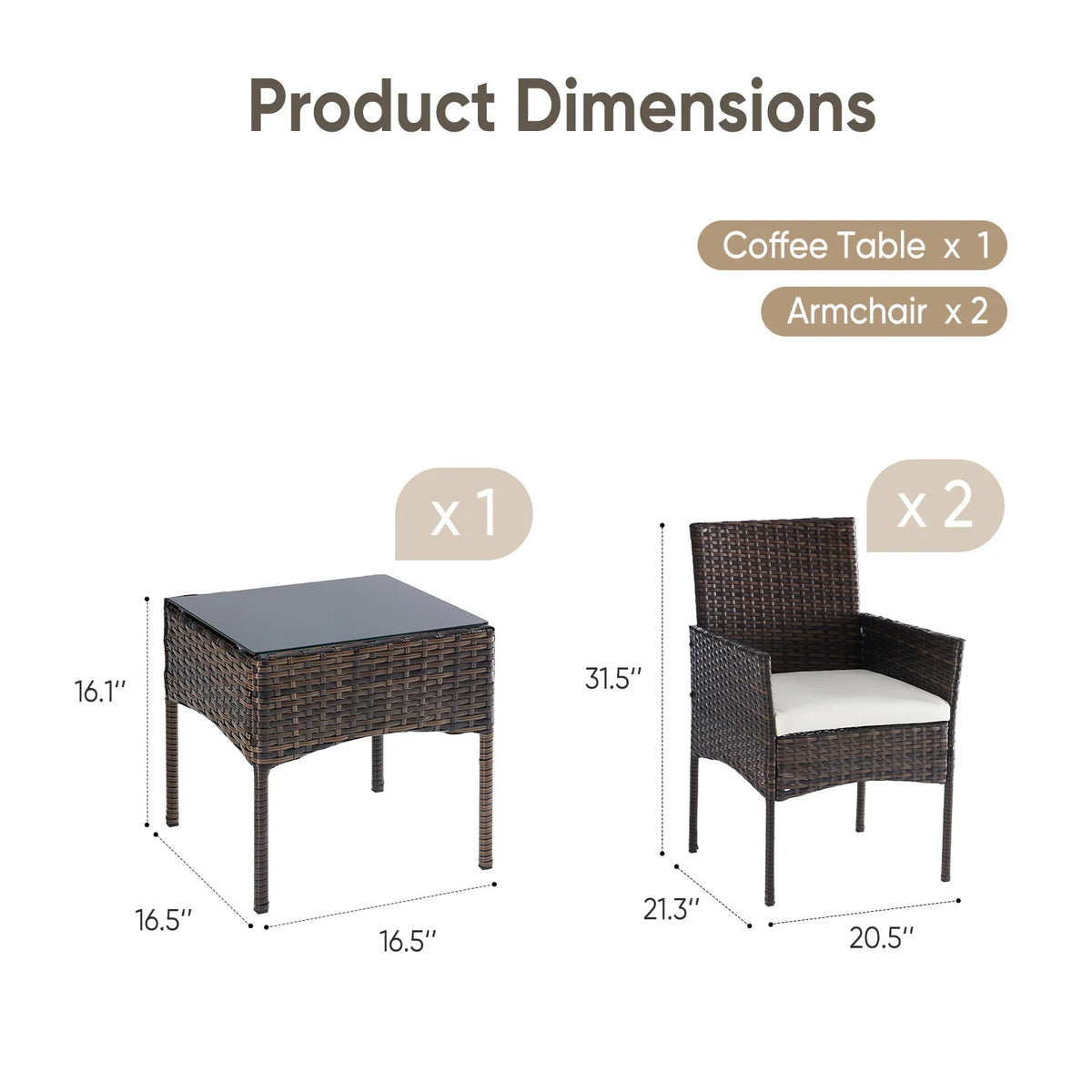 JHK All Weather Wicker Patio Bistro Set With Glass Table