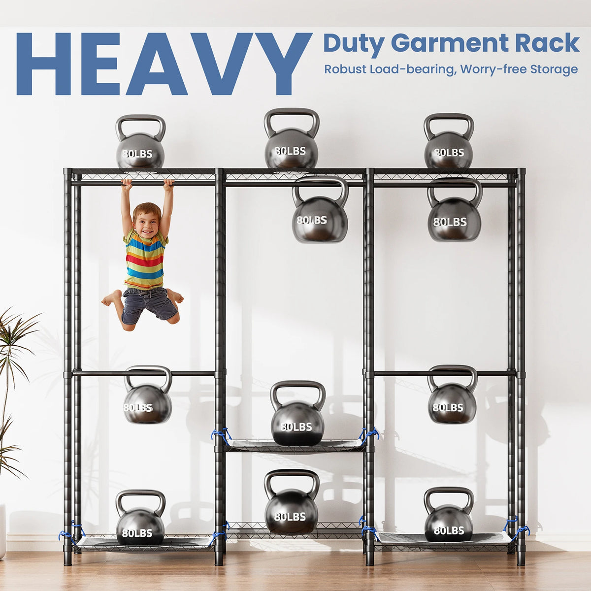 Freestanding Metal Clothes Rack Heavy Duty Storage Organizer