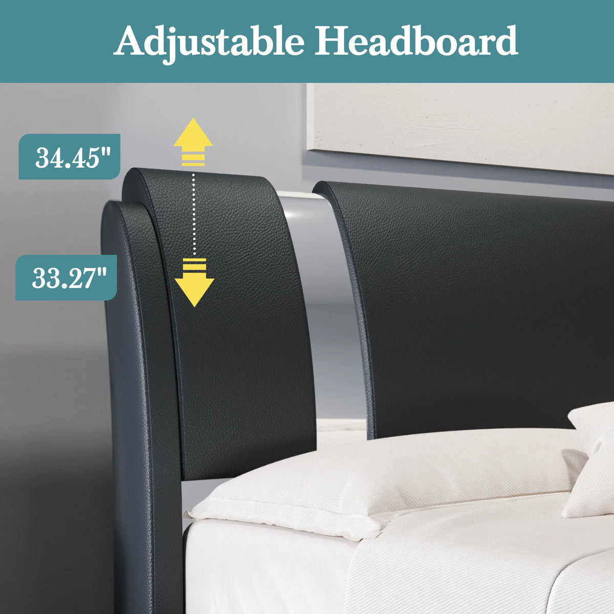 HOOMIC Modern Faux Leather Platform Bed With Adjustable Headboard