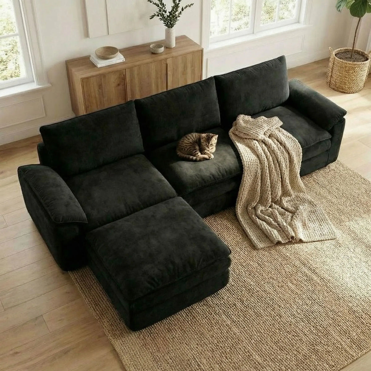 L Shaped Chenille Cloud Sofa With Chaise Lounge Modular Sectional