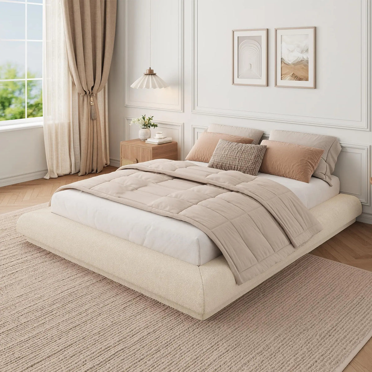 HiMISS Upholstered Cloud Platform Bed Frame With Metal Slats