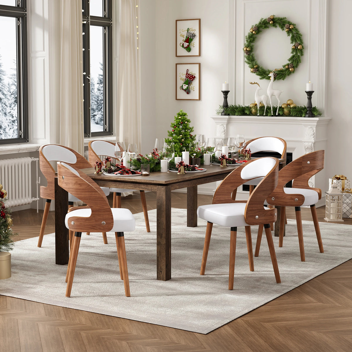 Farini Modern Wood Dining Chairs Curved Backrest Set