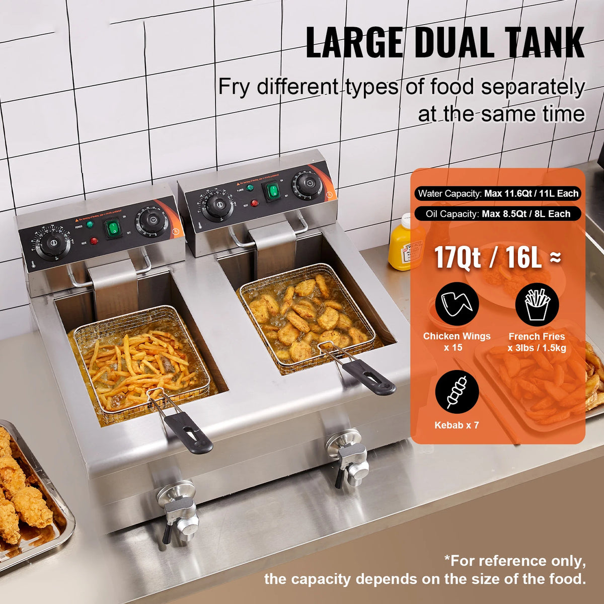 SucceBuy Commercial Electric Deep Fryer With Dual Removable Tanks