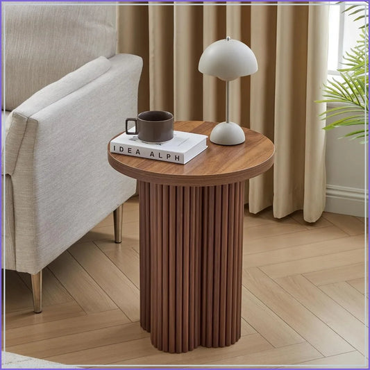 Mid Century Modern Solid Wood Round Fluted End Table