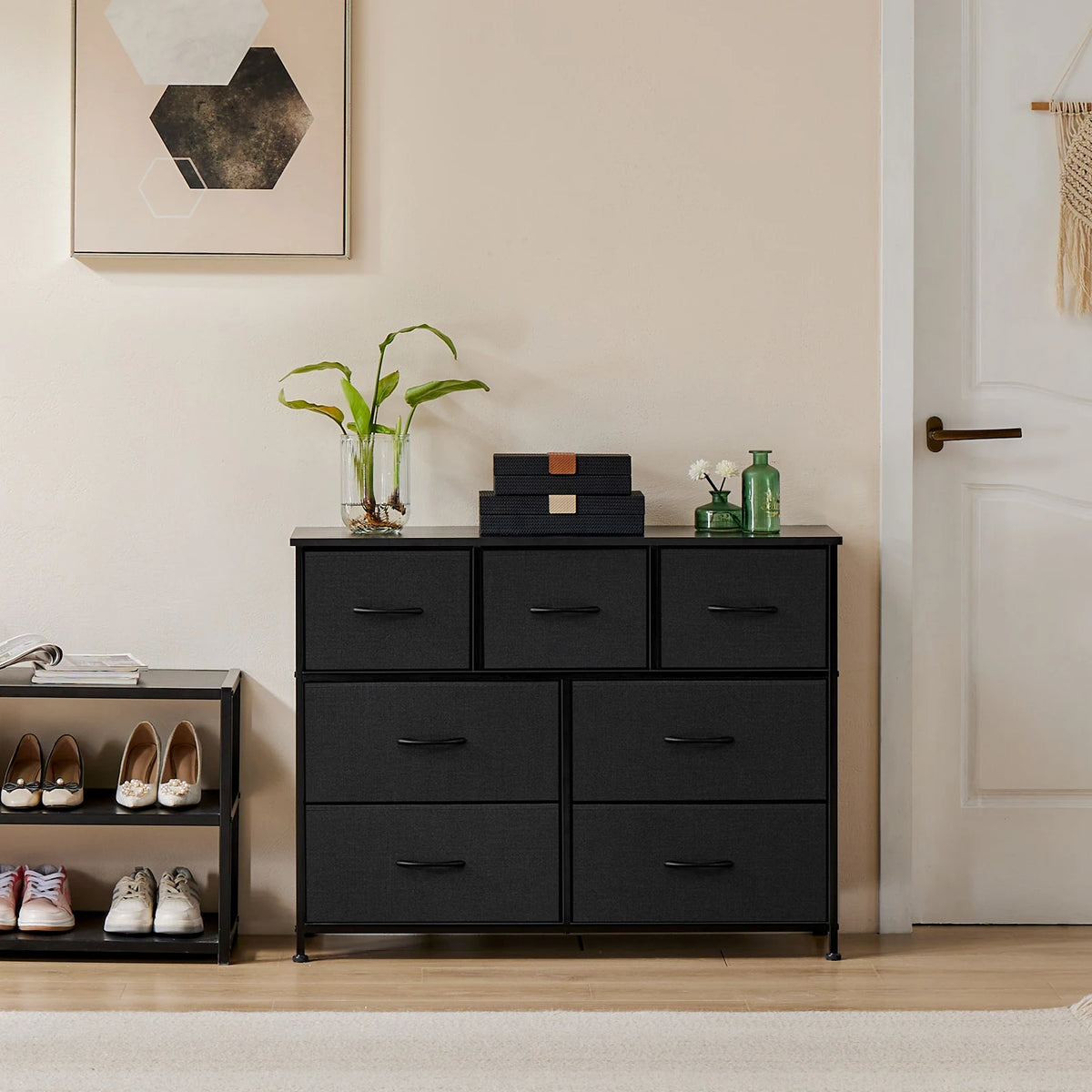 JHK Wood Bed With Seven Drawer Storage Organizer