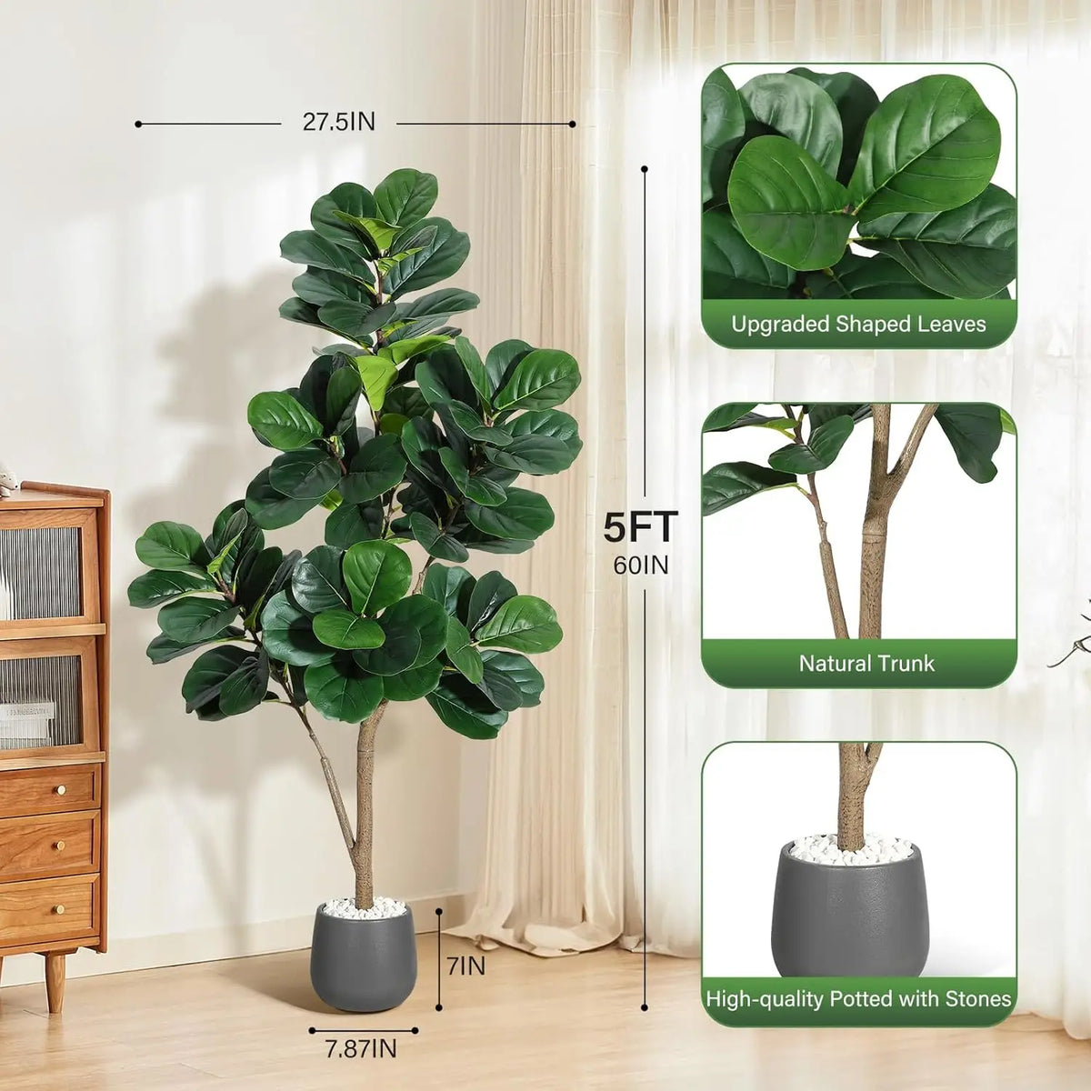 HiMISS Artificial Fiddle Leaf Fig Tree For Indoor Home Decor