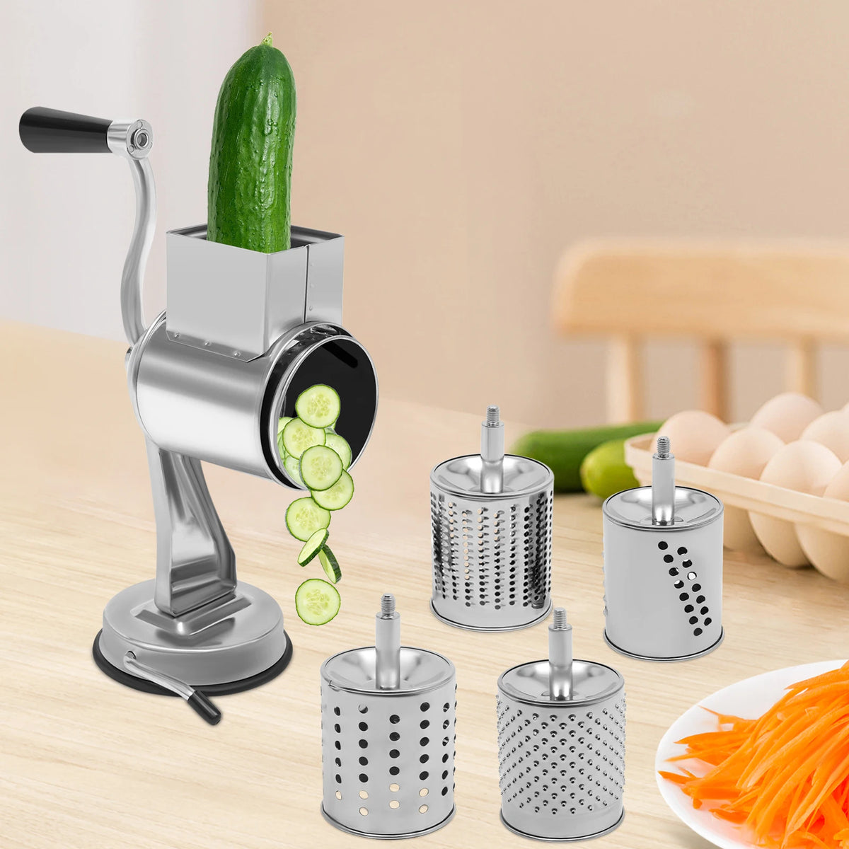 Stainless Steel Rotary Grater With Five Blades Vegetable Shredder