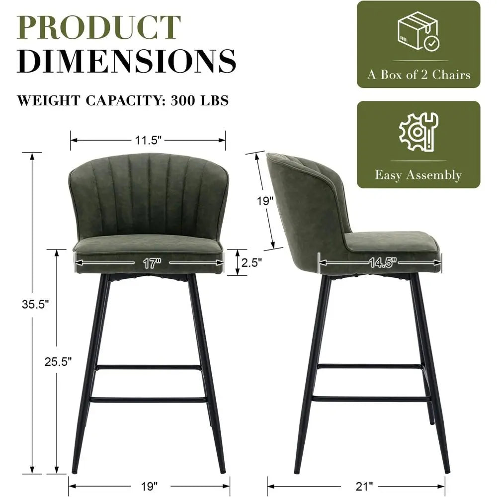 Lism Modern Leather Bar Stools With Padded Metal Frames