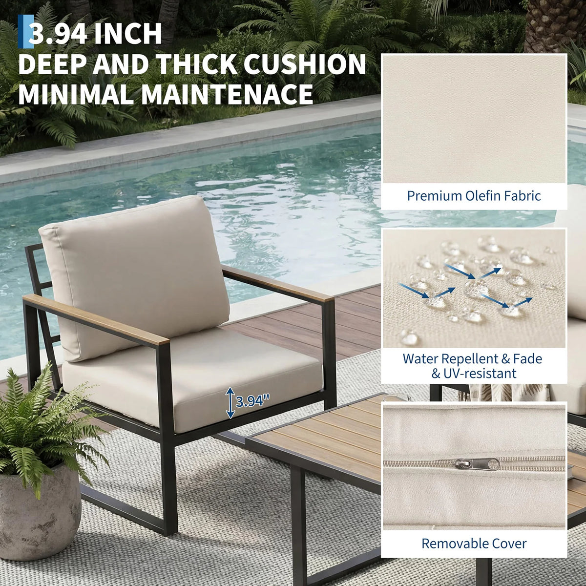 HobbyLane 4 Piece Outdoor Patio Sofa Set With Coffee Table