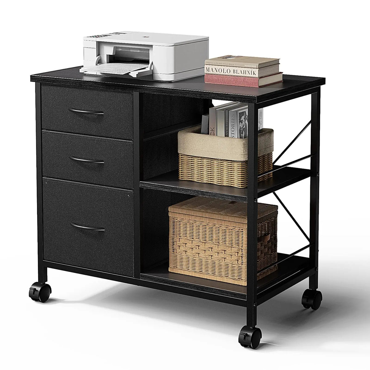 JHK 3 Drawer Mobile Fabric Wardrobe With Steel Frame