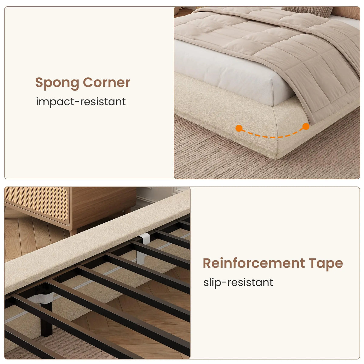 HiMISS Upholstered Cloud Platform Bed Frame With Metal Slats