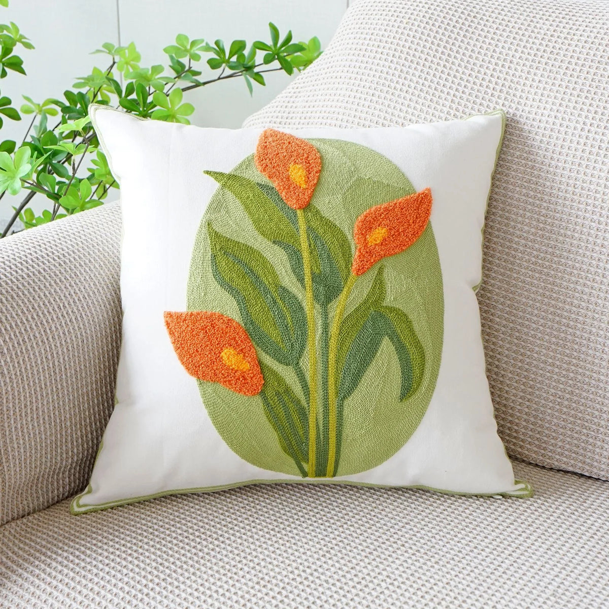 Floral Embroidered Cotton Blend Nordic Style Pillow Cover For Sofa