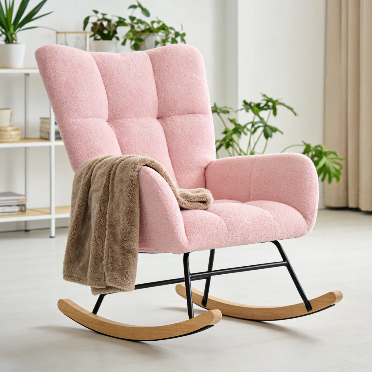 JMK Modern Velvet Upholstered Saucer Rocking Chair
