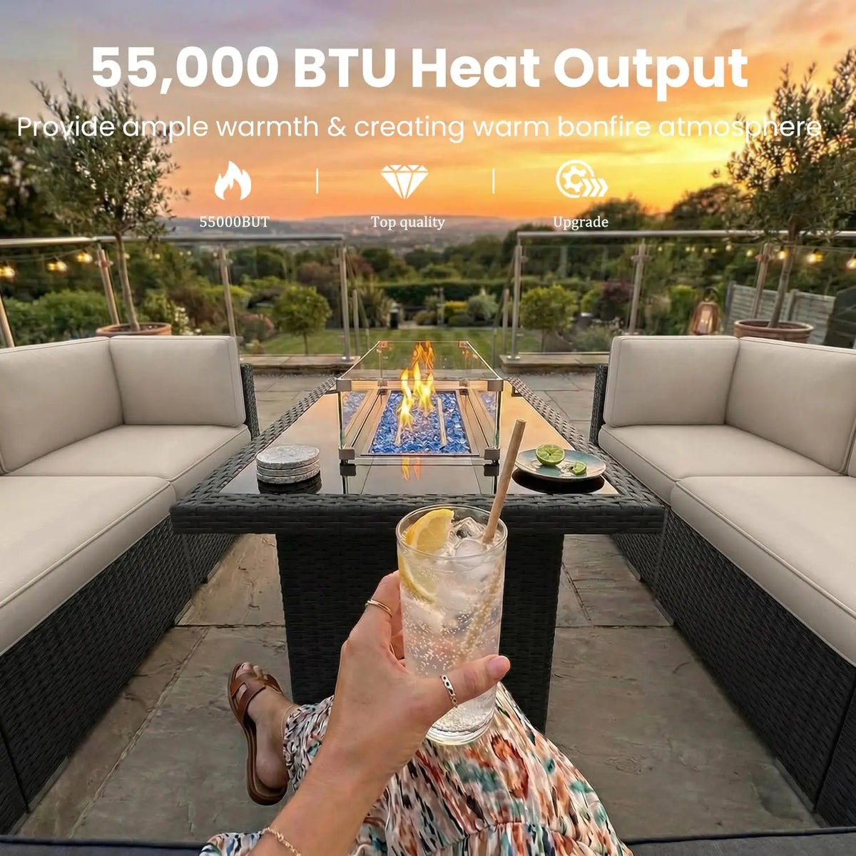 Xiaolang Outdoor Wicker Patio Sofa Set With Fire Pit Table