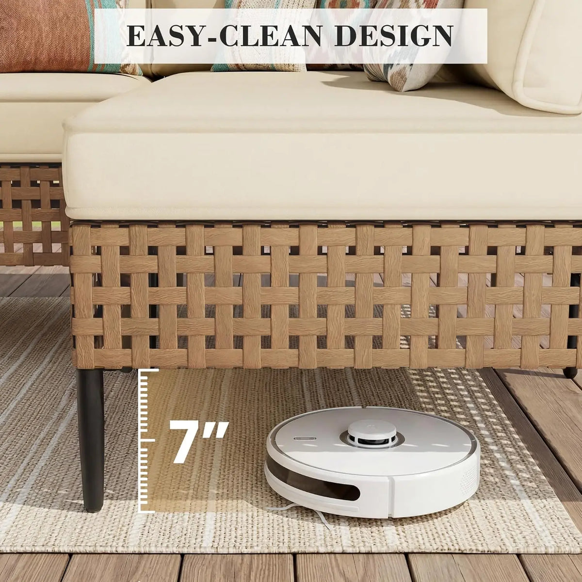 Modern Bamboo Outdoor Sectional Sofa With Glass Table