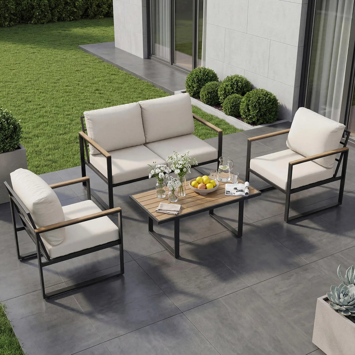 HobbyLane 4 Piece Outdoor Patio Sofa Set With Coffee Table