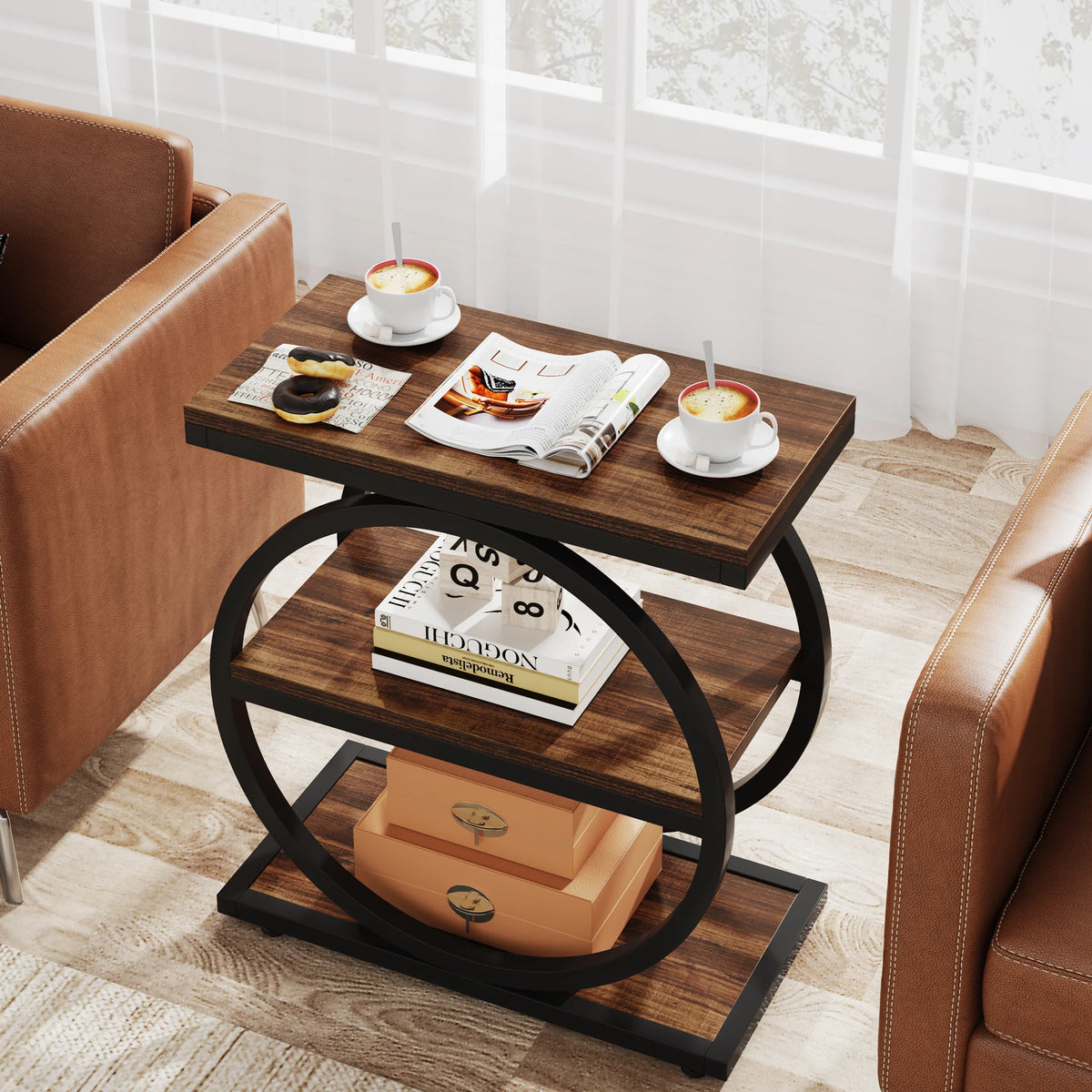 Tribesigns Industrial End Table With Open Storage Shelves For Home
