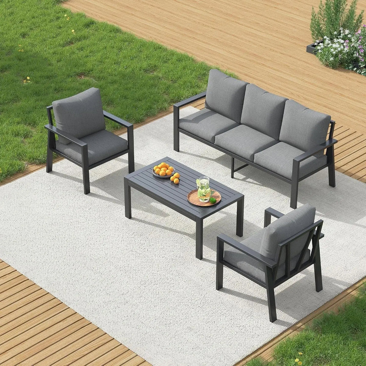 Outdoor Bamboo Sectional Sofa Set With Coffee Table