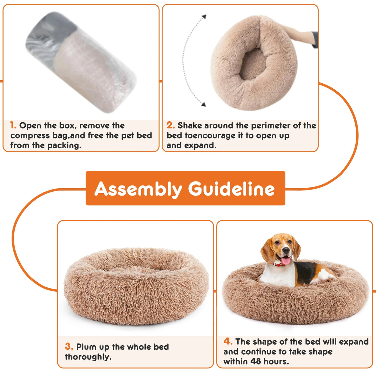 JHK Calming Washable Plush Faux Fur Dog Bed Non Slip